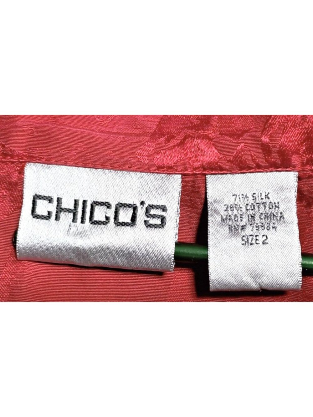 Chicos Silk Blend Jacket Womens Size 2 (L) Red Textured Button Pockets Zip Front - Picture 2 of 9